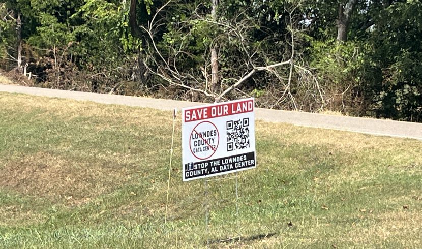 This is a picture of a sign opposing a Lowndes County data center