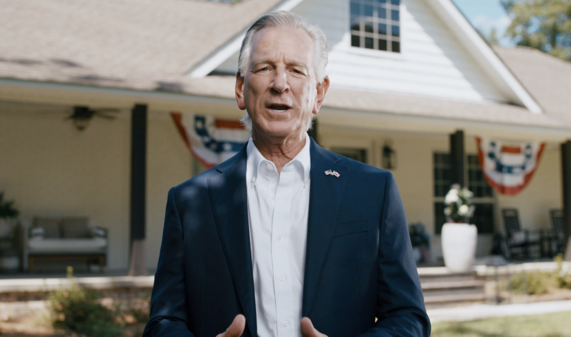 This is a screenshot of Tuberville speaking in his new ad about education
