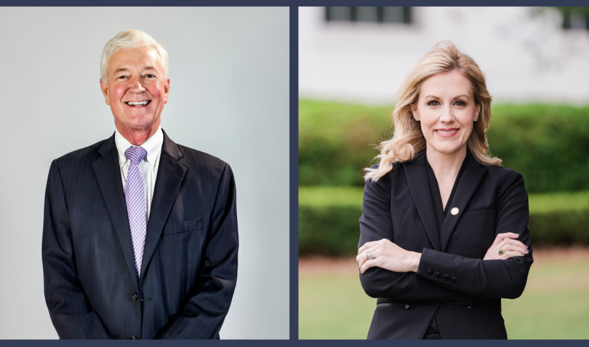 This is a side by side of headshots of attorney general candidates Jeff McLaughlin and Katherine Robertson