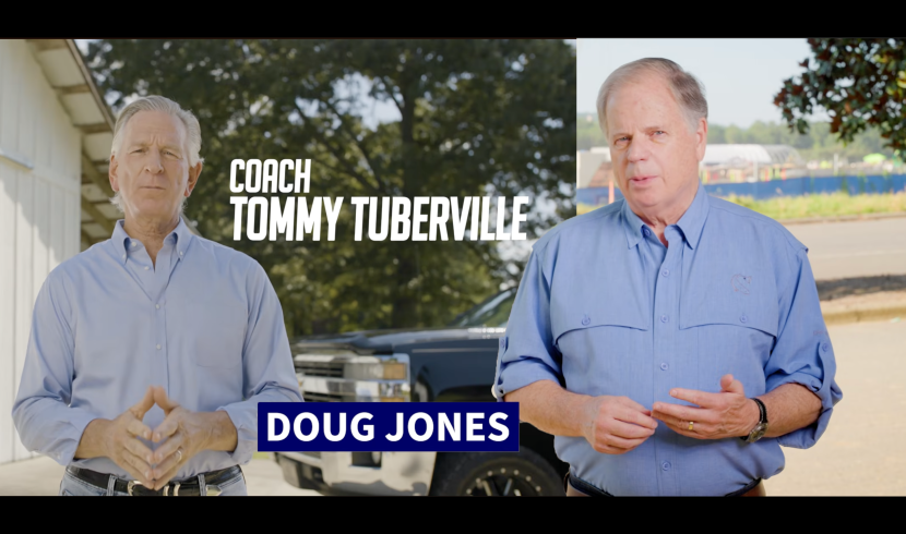 These are two screenshots from Tuberville and Jones' campaign ads