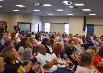 This is a picture of the crowd at the 2026 Joint Prison Oversight Committee's public hearing