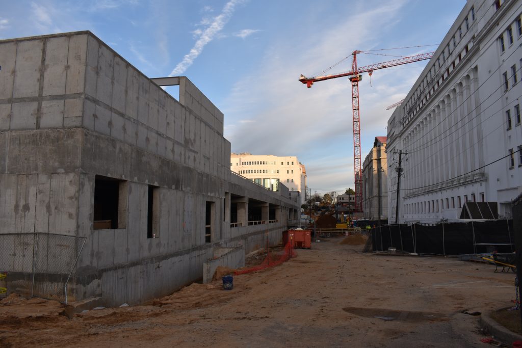 This is a photo of the parking deck under construction.