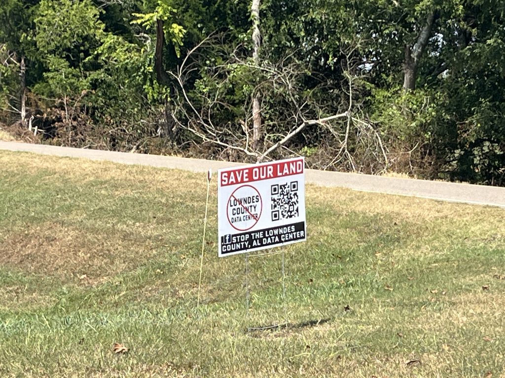 This is a picture of a sign opposing a Lowndes County data center