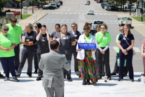 Alabama State Nurses Association President James Harden speaks at the nurses rally.