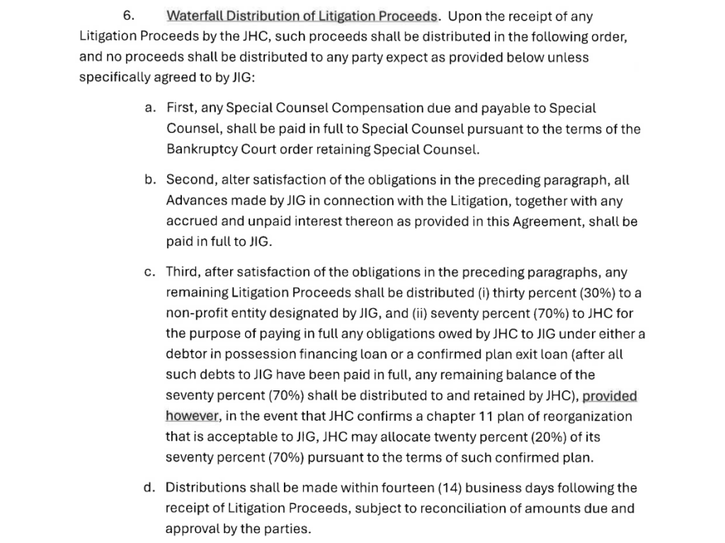 This is a screenshot of the waterfall distribution agreement